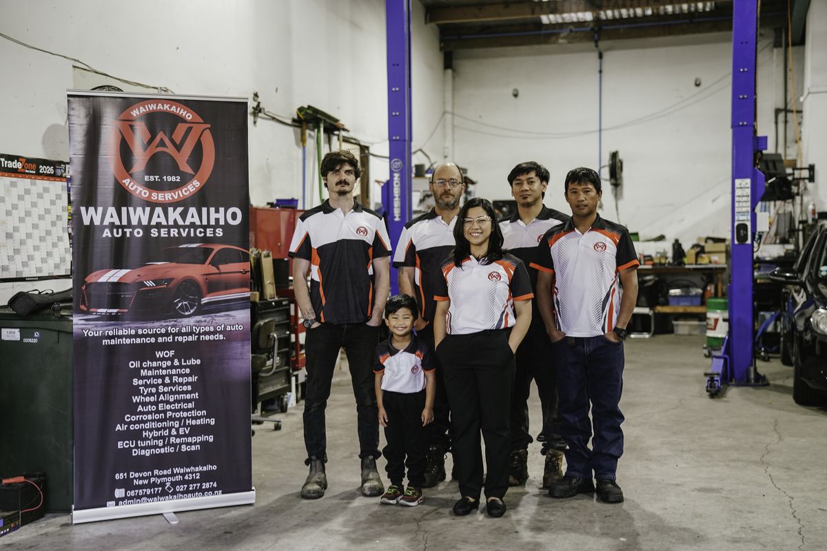 Waiwakaiho Auto Services workshop team in New Plymouth